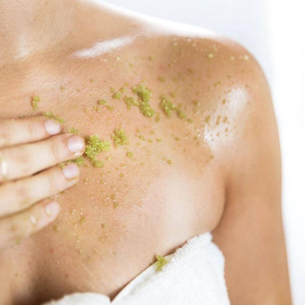 La PIEL Body Scrub Exfoliation On Back Closeup