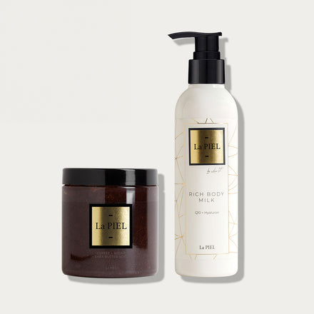 La PIEL Coffee Babe Body Scrub And Rich Body Milk Set