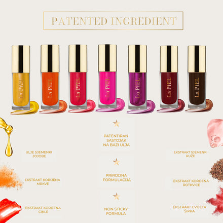La PIEL Juicy Lips Natural Lip Oil Ingredients All Shades Infographic