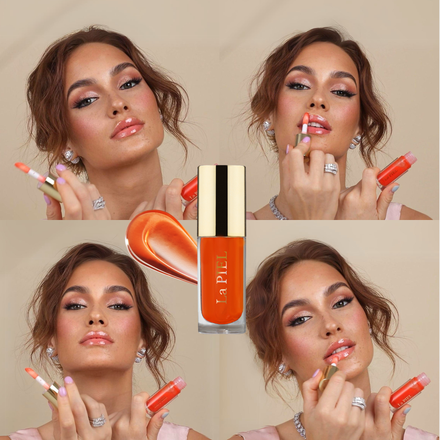 La PIEL Juicy Lips Orange Lip Oil Model Collage