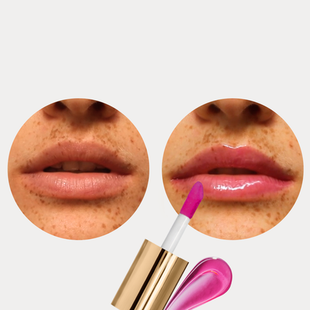 La PIEL Juicy Lips Pink Fruit Gloss Before After Lips