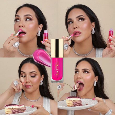 La PIEL Juicy Lips Pink Fruit Lip Oil Collage