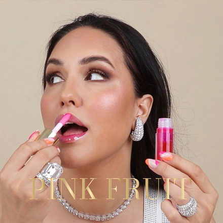 La PIEL Juicy Lips Pink Fruit Lip Oil Dark Hair Model