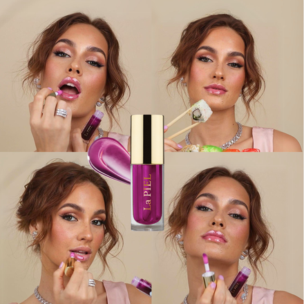 La PIEL Juicy Lips Purple And Green Lip Oil Collage