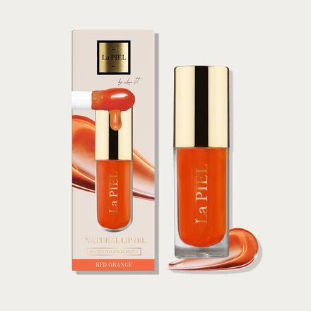 La PIEL Juicy Lips Red Orange Natural Lip Oil Bottle And Box