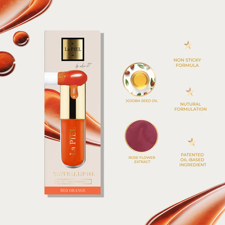 La PIEL Juicy Lips Red Orange Natural Lip Oil Ingredients Infographic