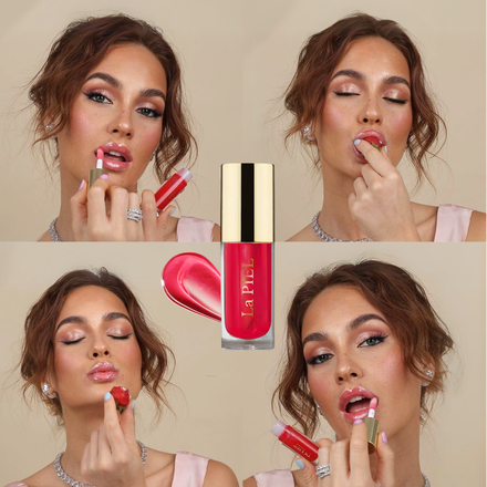 La PIEL Juicy Lips Strawberry Kiss Lip Oil Collage