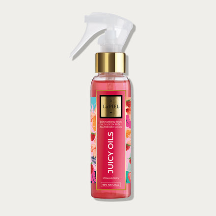 La PIEL Juicy Oils Strawberry Sun Tanning Oil Bottle Product Shot