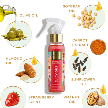 La PIEL Juicy Oils Strawberry Sun Tanning Oil Ingredients Infographic