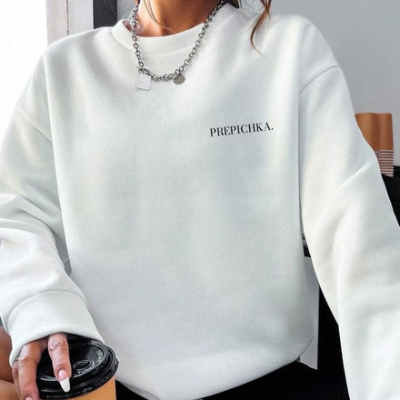 La PIEL Prepichka White Sweatshirt Model Closeup