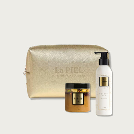 La PIEL Soft Bag Gold Cosmetic Bag And Body Care Set