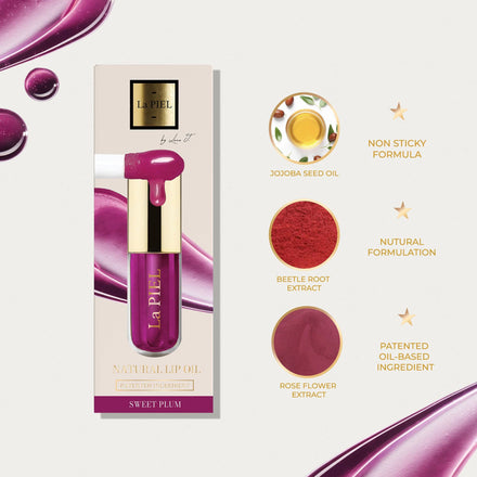 La PIEL Sweet Plum Lip Gloss Benefits Infographic